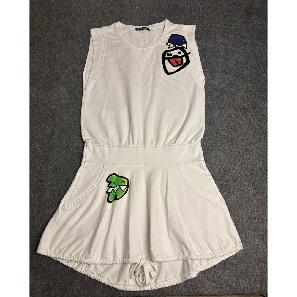 Rare Patrizia Pepe White Graphic Sleeveless Mini Dress Women Size 2 Italy Y2K A4